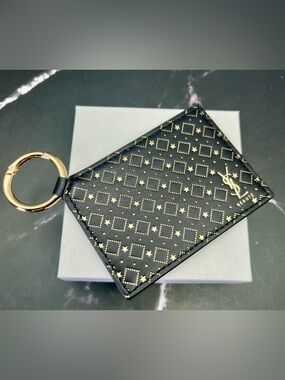 YSL Beauty Black & Gold Studded Card Holder with Mirror w/Gold Star Detail GWP